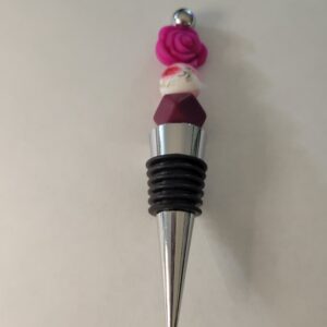 Silver and Black Wine Cork with Purple Rose