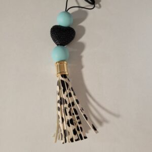 Light Blue and Black Hanger with Black and White Tassel