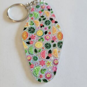 Silver Acrylic Motel Keychain with Fruit