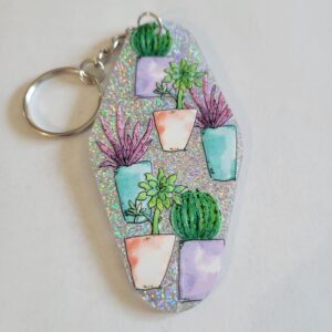 Silver Acrylic Motel Keychain with Catus