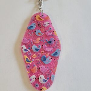 Pink Acrylic Motel Keychain with Birds