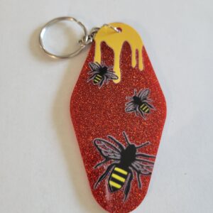 Red Acrylic Motel Keychain with Bee