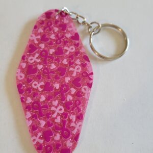 Pink Acrylic Motel Keychain with Pink Ribbons