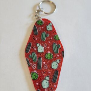 Red Acrylic Motel Keychain with Catus