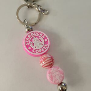 Pink and White Beaded Keychain with SB