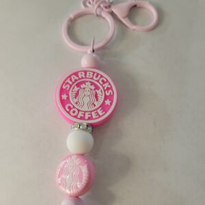 Pink and White Beaded Keychain with SB