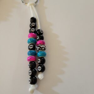 Blue and Pink Billard 8 Ball Beaded Keychain