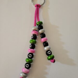 Silver, Pink and Green Billard 8 Ball Beaded Keychain