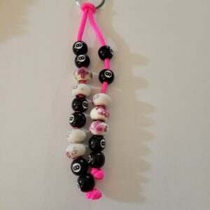 Pink and Flower Billard 8 Ball Beaded Keychain
