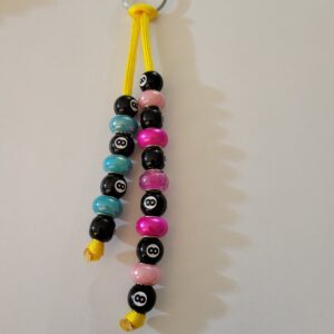 Yellow, Pink and Blue Billard 8 Ball Beaded Keychain
