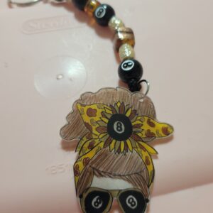 Billard 8 Ball Beaded Keychain with Brown Beads and Mama