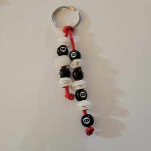 Black and White Billard 8 Ball Beaded Keychain