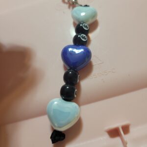 Billard 8 Ball Beaded Keychain with Blue Hearts