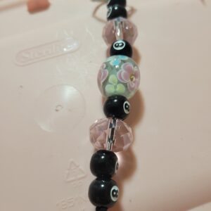 Billard 8 Ball Beaded Keychain with Flower Beads