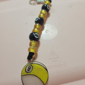 Black and Yellow Billard 8 Ball Beaded Keychain with 9 Ball