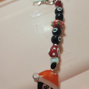 Red and White Billard 8 Ball Beaded Keychain with Eight Ball and Santa Hat