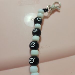 Black and White Billard 8 Ball Beaded Keychain