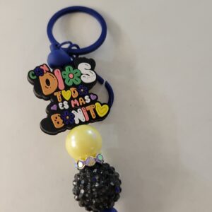 Black and Yellow Beaded Keychain with Spanish Saying