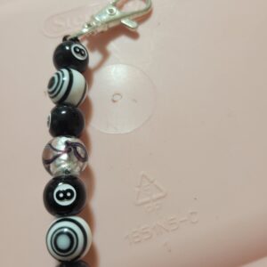 Black and White Billard 8 Ball Beaded Keychain
