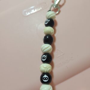 White Billard 8 Ball Beaded Keychain