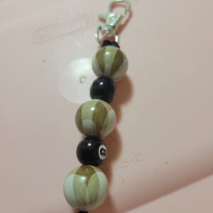 Brown and White Billard 8 Ball Beaded Keychain