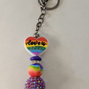 Rainbow Beaded Keychain with Love Heart