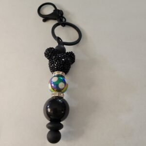 Black Beaded Keychain with Black Mickey Head