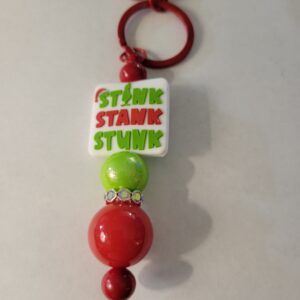 Red, White and Green Beaded Keychain with Stink, Stank, Stunk