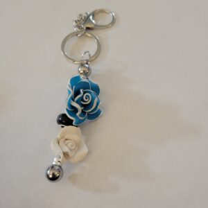 Blue and White Rose Beaded Keychain