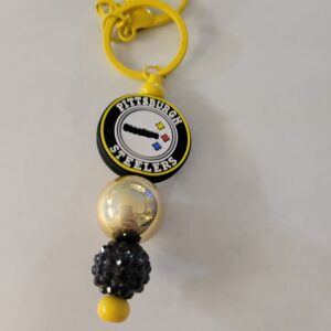 Yellow, White and Black Beaded Keychain with Steelers