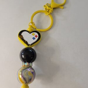 Yellow, White and Black Beaded Keychain with Steelers Heart