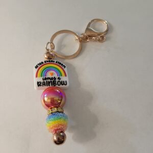 Red Beaded Keychain with Rainbow
