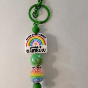 Green Beaded Keychain with Rainbow