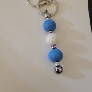 Blue and White Beaded Keychain