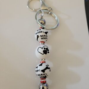 Black and White Beaded Keychain with Paw Print