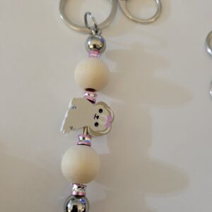 Tan Beaded Keychain with White Puppy