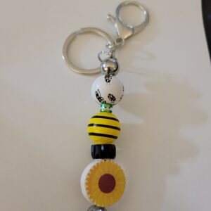 Black and Yellow Beaded Keychain with Sunflower