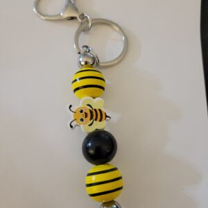Black and Yellow Beaded Keychain with Bee