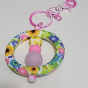 Flower Circle with Sunflower Printed Beaded Keychain