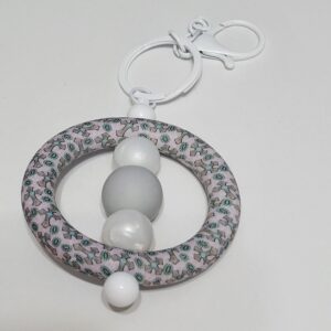 Grey and Blue Circle with Grey and White Pearl Beaded Keychain