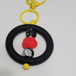 Black Circle with Red Flower Beaded Keychain