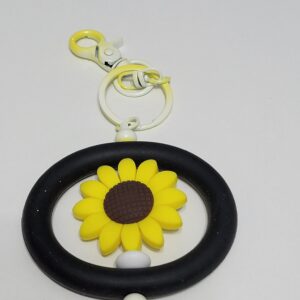 Black Circle with Sunflower Beaded Keychain