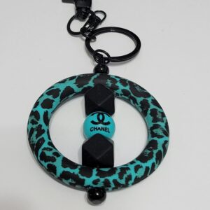 Blue and Black Circle with CC Beaded Keychain