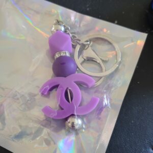 Purple Beaded Keychain with CC