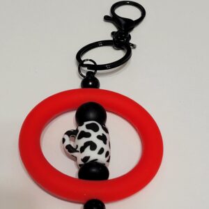 Red Circle with Black and White Coffee Cup Beaded Keychain
