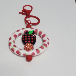 Apple Circle with Red and Black Apple Beaded Keychain