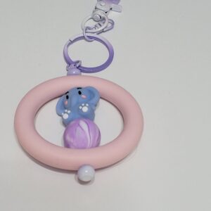 Pink Circle with Elephant Beaded Keychain