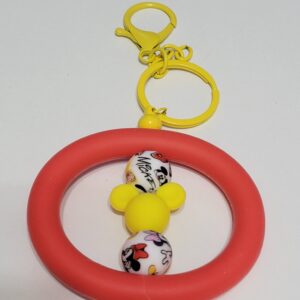 Red Circle with Yellow Mickey Head Beaded Keychain
