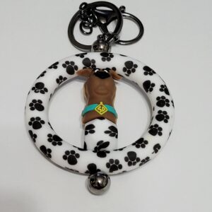 Black and White Paw Print Circle with Scooby Doo Beaded Keychain