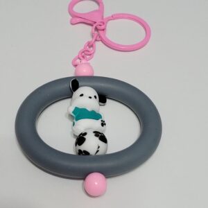 Grey Circle with HK Dog Beaded Keychain